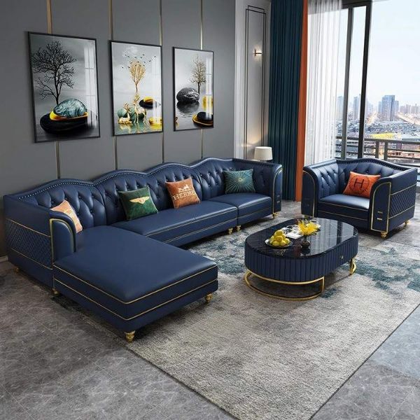 Show details for Premium Italian Modern L-Shaped Sofa Set | Genuine Leather Light Luxury Design for Living Rooms Premium Italian Modern L-Shaped Sofa Set | Genuine Leather Light Luxury
