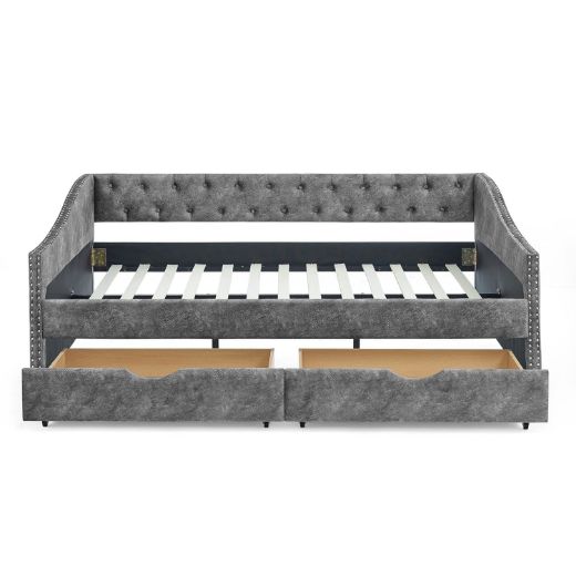 Picture of Tufted Full Daybed: Upholstered Sofa Bed with Arms & Built-in Storage