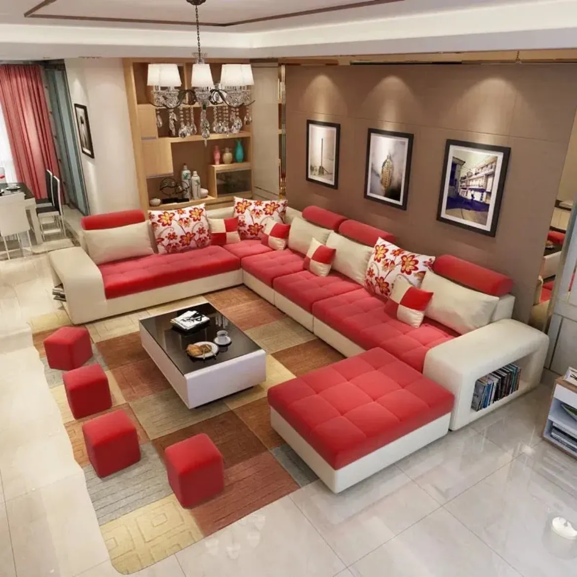 Picture of Premium Quality U-Shaped 6 Seater Sectional Sofa with Ottoman: Luxurious 9-Seater Velvet Fabric Sofa for Large Living Rooms and Family Comfort