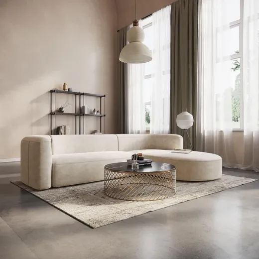 Picture of Luxury Velvet L-shaped Sofa: 292cm Wide, Plush Upholstery, Firm Cushions, Sleek Minimalist Design, Blending Japanese & Scandinavian Aesthetics for Modern Living