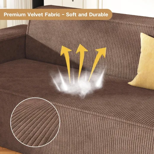 Picture of 3-Seater Sofa-in-a-Box: Memory Foam Cushions, Deep Seat, Corduroy Fabric, Easy Assembly & Transport for Compact Living Spaces, Brown
