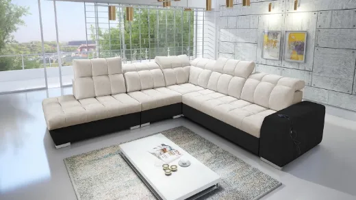 Picture of Corner Sofa: 6 Seater Terra Fabric & Faux Leather, Sleep Function, USB - A&OLS33