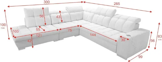 Picture of Corner Sofa: 6 Seater Terra Fabric & Faux Leather, Sleep Function, USB - A&OLS33