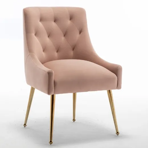 Picture of Modern Glam Dining Chair Set of 8: Tufted, Supportive Back, Pink, Sturdy Gold-Colored Legs