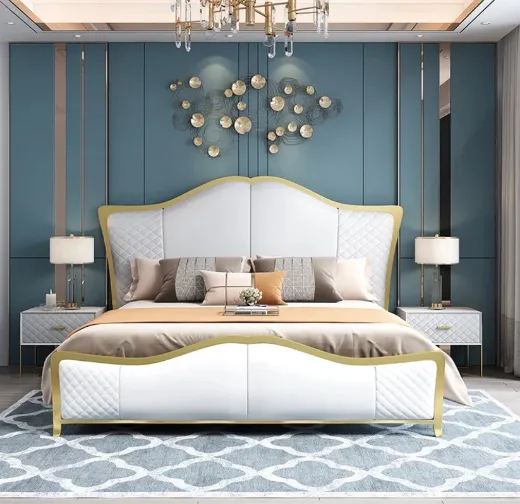 Picture of Italian Light Luxury Queen Size Bed: Modern Leather Upholstery, Solid Wood Frame, Integrated Storage, Elegant Design