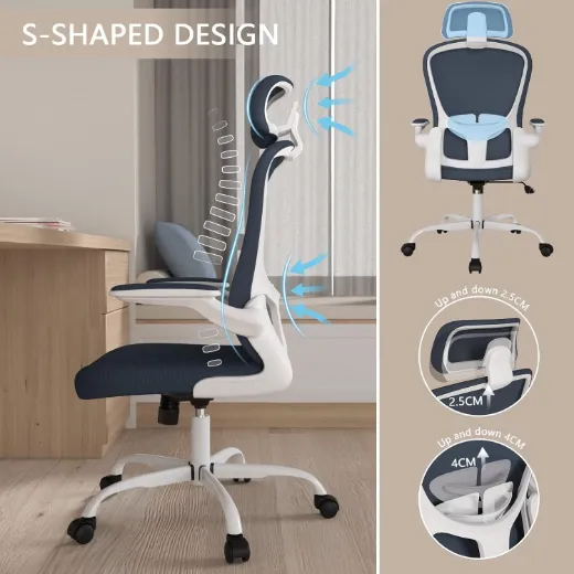 Picture of High Back Ergonomic Office Chair: Adjustable with Lumbar Support, Headrest, Breathable Mesh, Flip-Up Armrests, Dark Gray