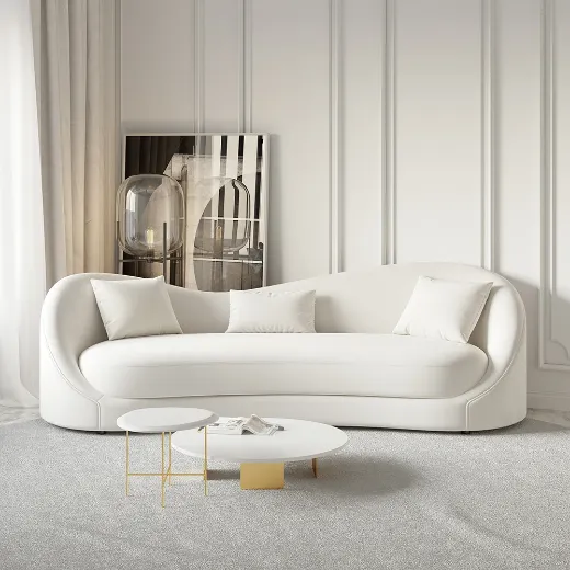 Picture of Solid Wood Frame, Luxurious Upholstery: The Ultimate 84" Off-White Velvet Love Chair Sofa for Modern Living Spaces