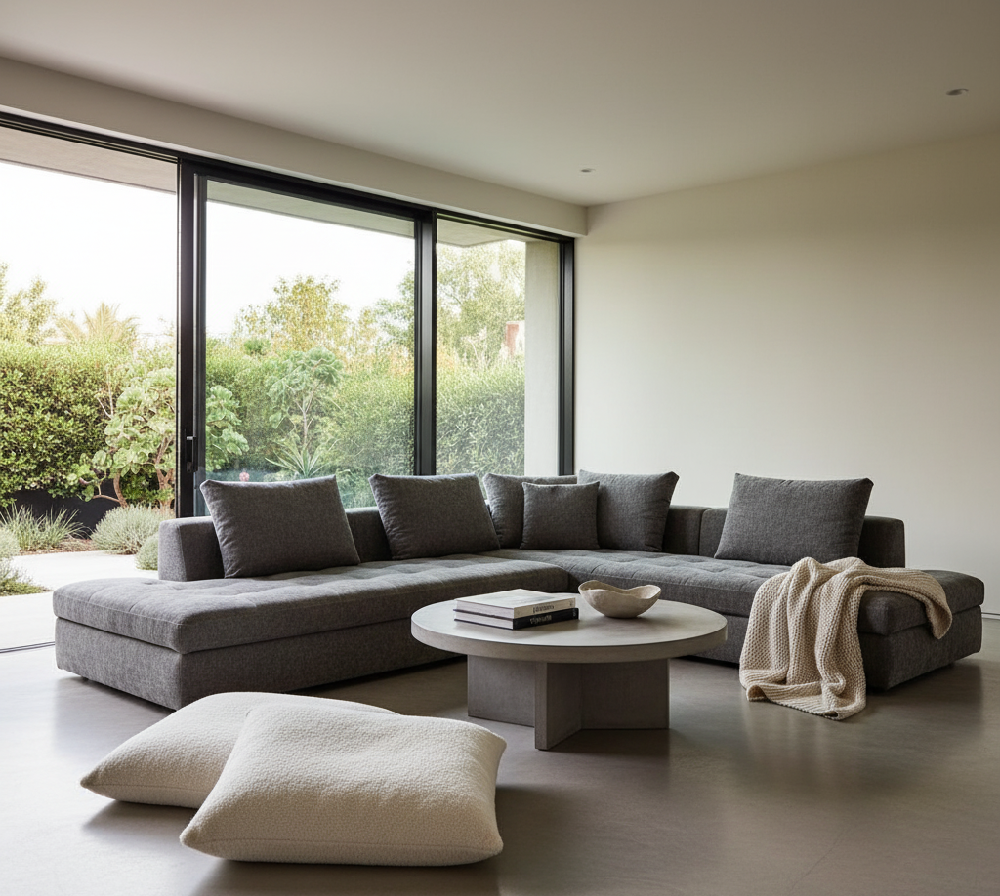 The Grounded, Effortless Retreat. Featuring a low profile and deep seating, this design is the essence of casual-chic comfort and spacious, airy living.