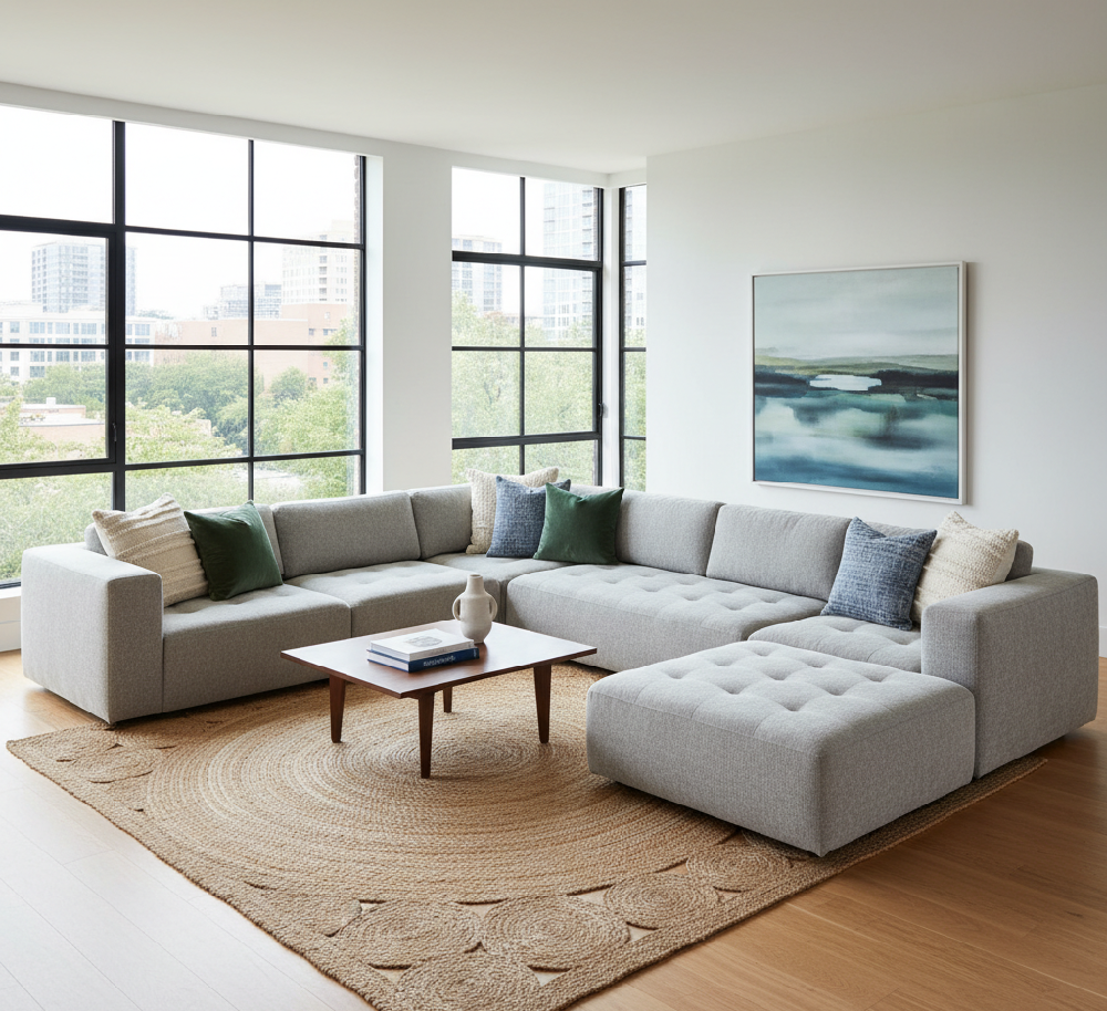 The Infinitely Reconfigurable Lounger. A system of adaptable components designed for the ever-changing contemporary home. Shape your space, don't just fill it.